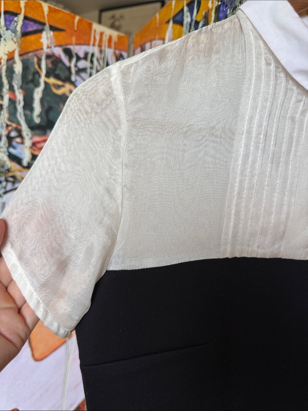 Maje | Black White | Sheer Shirt Top Collar Pencil Dress - Picture 15 of 17